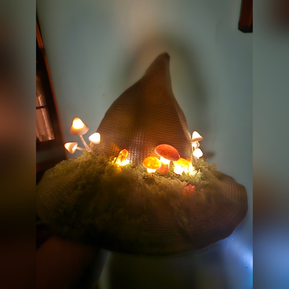 Whimsical Light Up Crystal And Mushroom Hat Hand Made